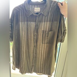 American Eagle Outfitters Slightly Sheer Gauzy Striped Button Down Shirt Size XL